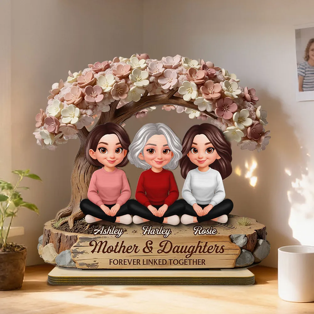 Mother & Daughters Forever Linked Together 2-Layer Wooden Plaque, Personalized Family Keepsake Gift for Mom - Image 5