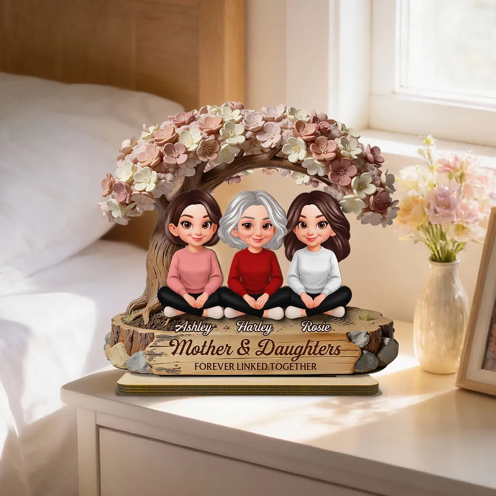 Mother & Daughters Forever Linked Together 2-Layer Wooden Plaque, Personalized Family Keepsake Gift for Mom - Image 6