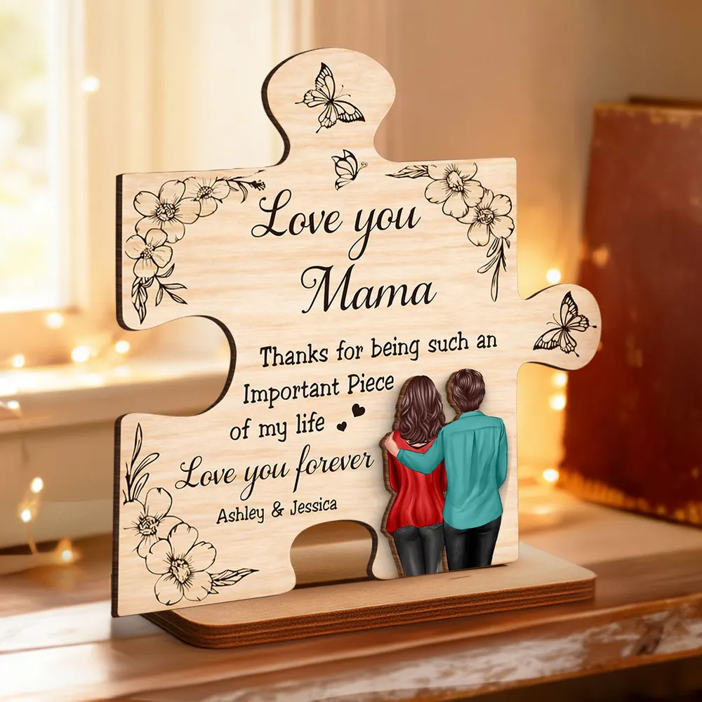 2-Layer Wooden Plaque Puzzle Piece Gift for Mom, Love You Mama Design, Warm Floral Butterfly Decor, Unique Thank You Gift - Image 8