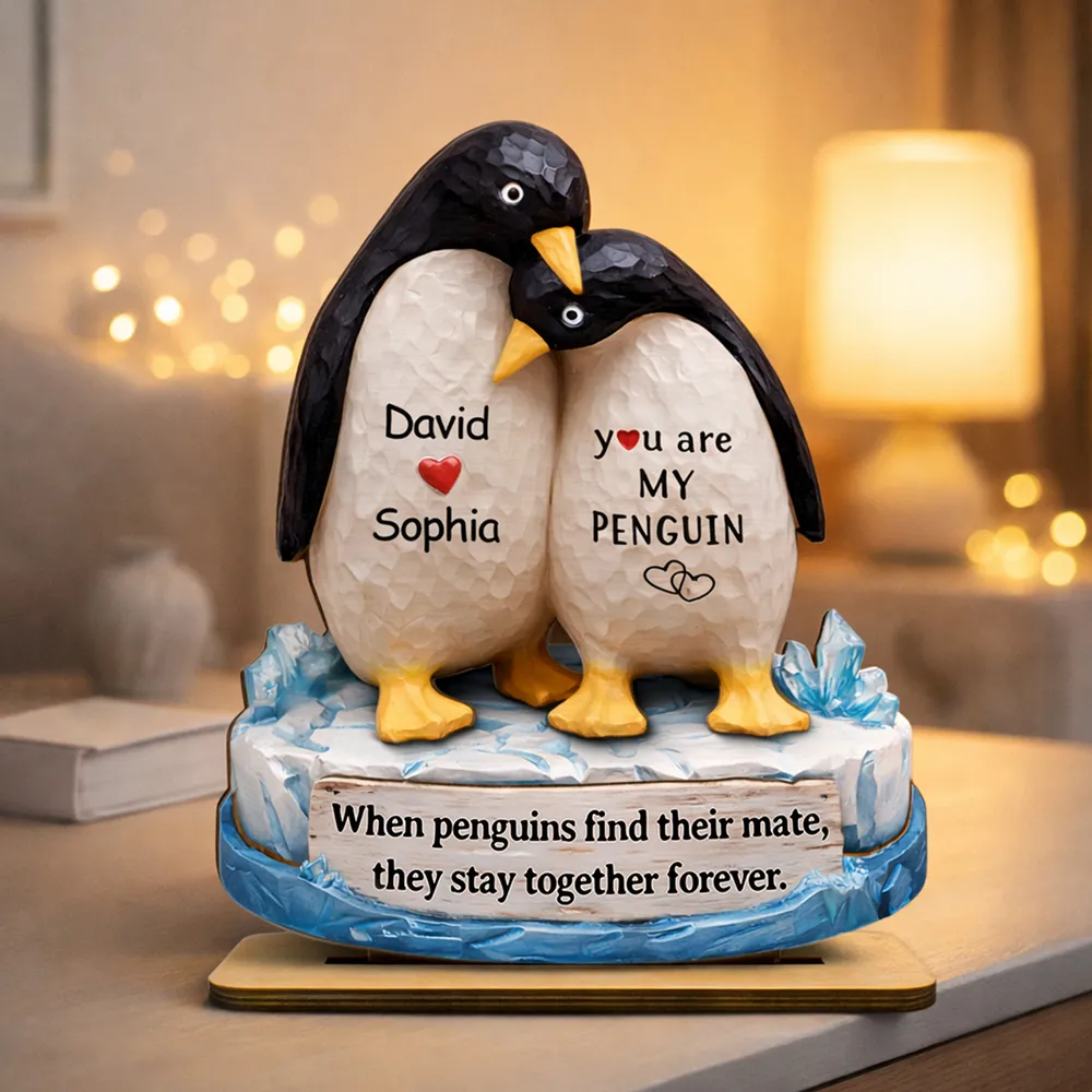 You Are My Penguin 2-Layer Wooden Plaque, Custom Names Couple Keepsake for Bedroom or Living Room, Sweet Gift for Couples - Image 7