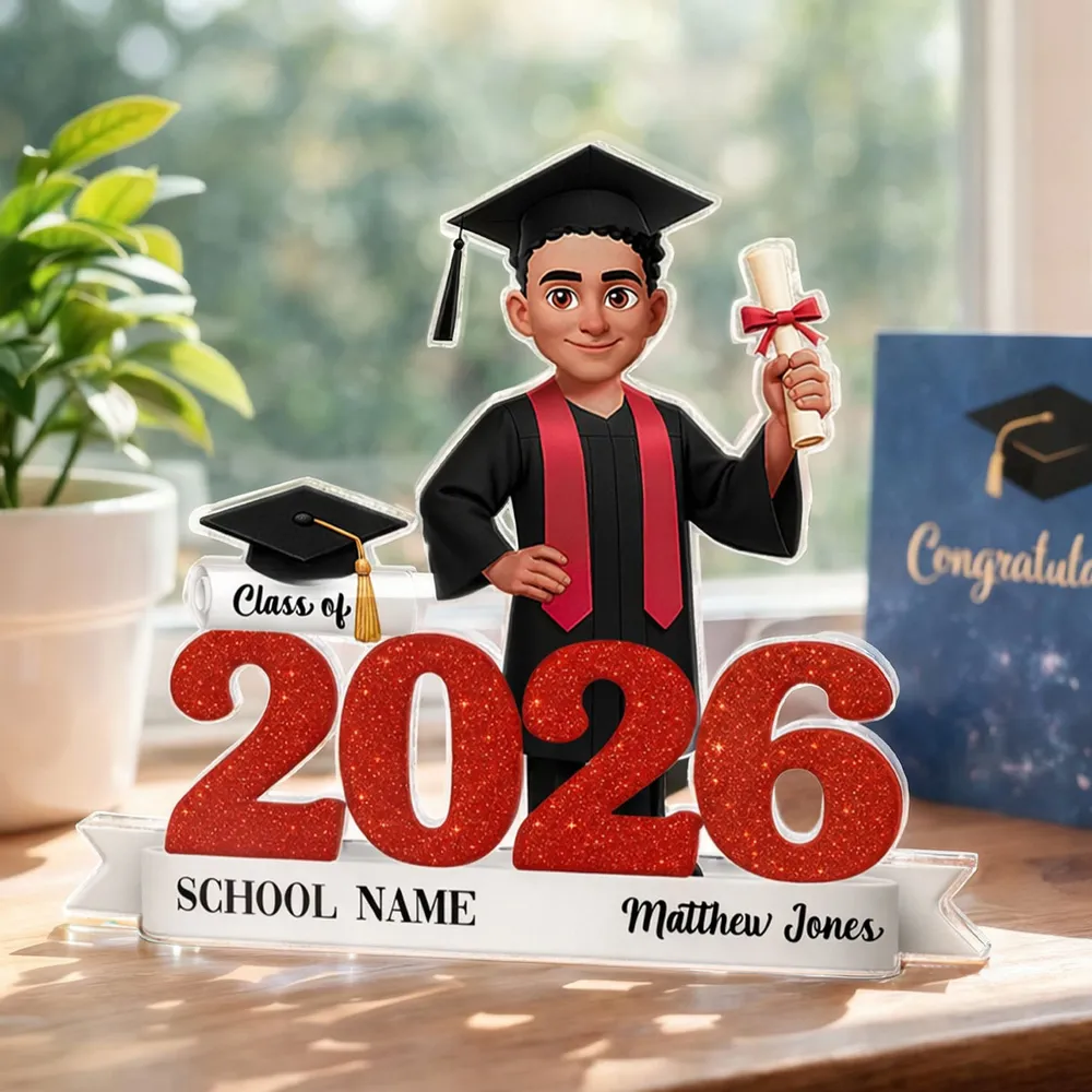 Personalized Class of Graduation Shaped Acrylic Block Plaque, Cute Grad Holding Diploma Shelf Decor, Unique Gift - Image 8