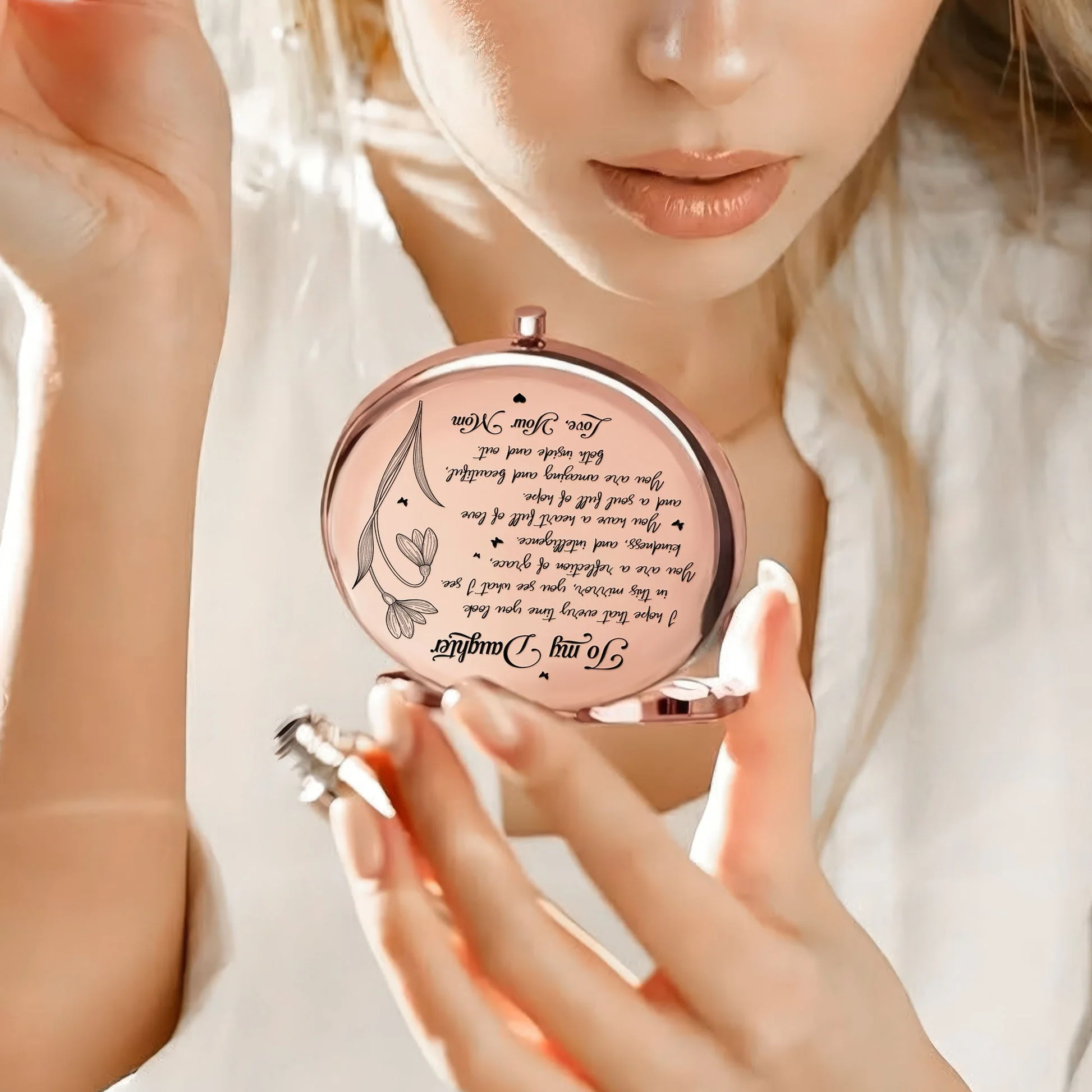 Personalized Metal Compact Mirror with Floral Quote, Sweet Everyday Reminder, Unique Gift for Granddaughter or Daughter - Image 2