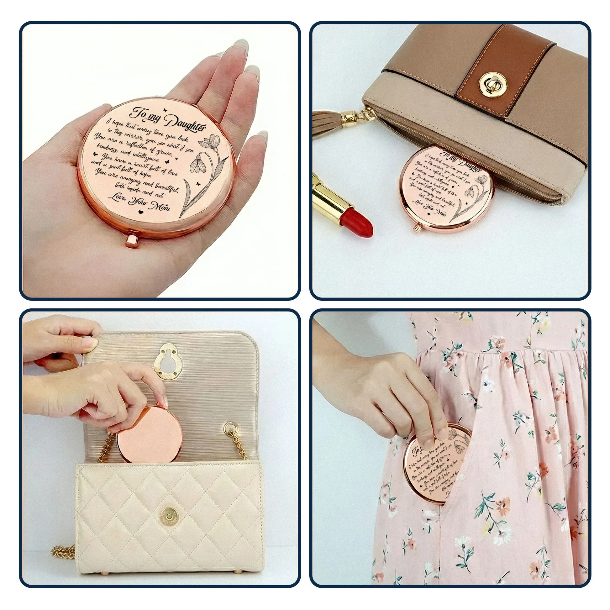 Personalized Metal Compact Mirror with Floral Quote, Sweet Everyday Reminder, Unique Gift for Granddaughter or Daughter - Image 6