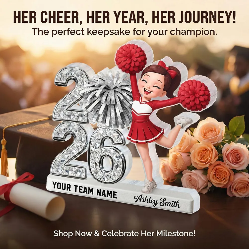 Shaped Acrylic Block Plaque With Cheerleader and Pom Poms Desk Decor, A Sweet Personalized Keepsake Gift - Image 8