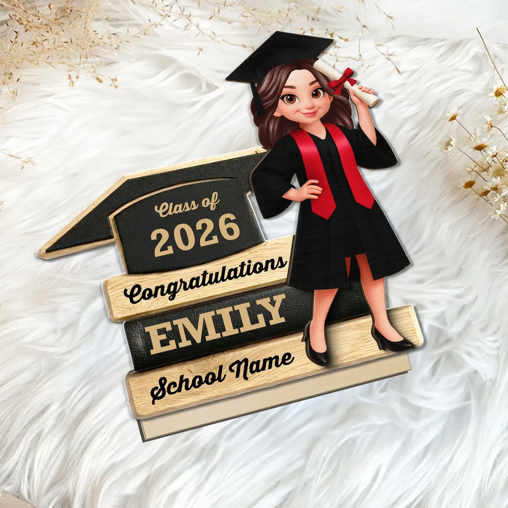 Personalized Graduation 2-Layer Wooden Plaque, Cartoon Grad Holding Diploma, Warm Wood Look, Unique Creative Gift - Image 5