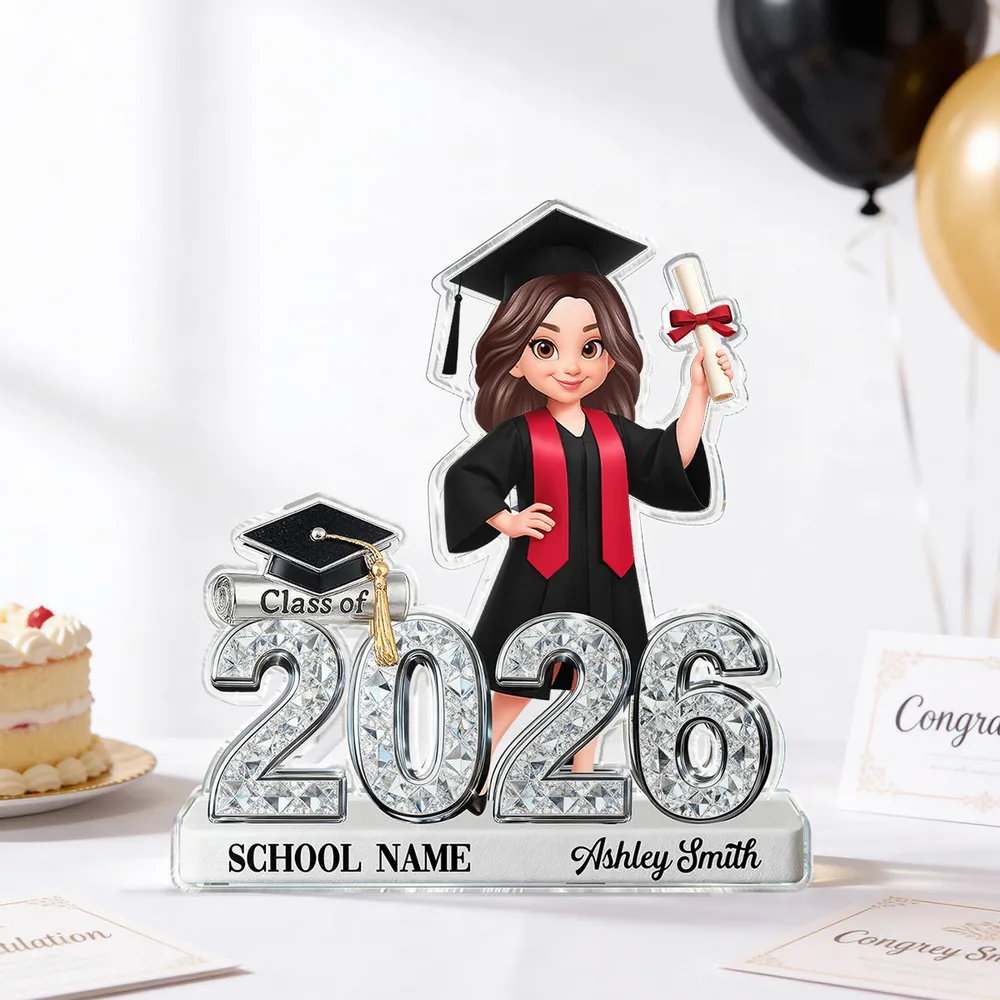 Shaped Acrylic Block Plaque for Graduation Decor, Glitter-Style Class of 2026 Grad Figure, Creative Gift - Image 5