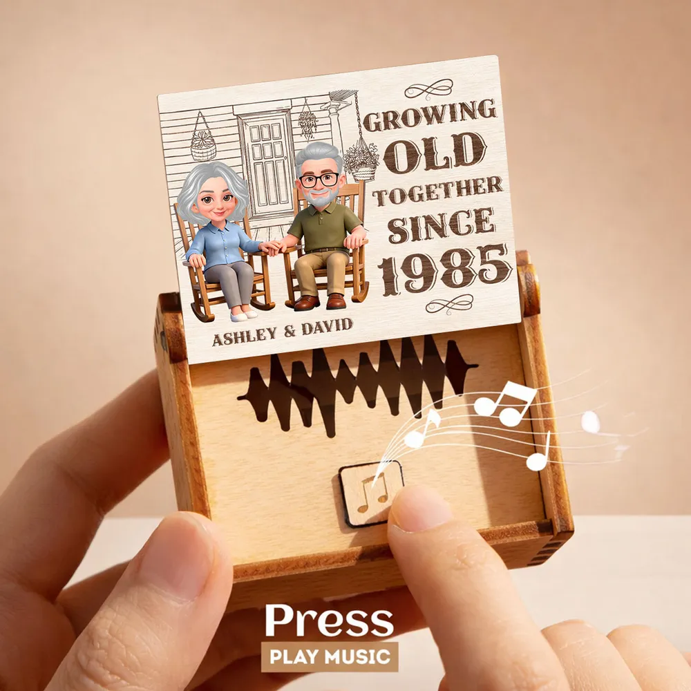 Personalized Wooden Music Box, Growing Old Together Couple Design, Sweet Anniversary Gift for Husband or Wife - Image 7
