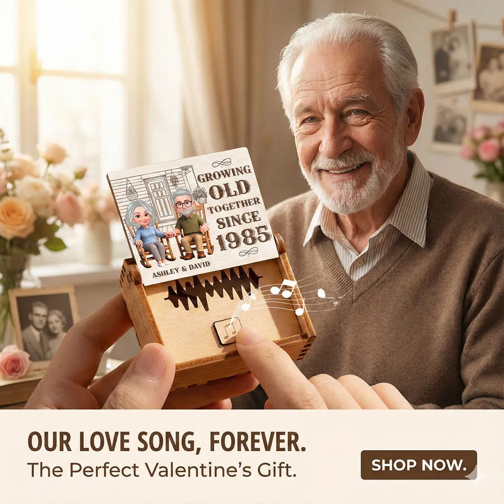 Personalized Wooden Music Box, Growing Old Together Couple Design, Sweet Anniversary Gift for Husband or Wife - Image 8