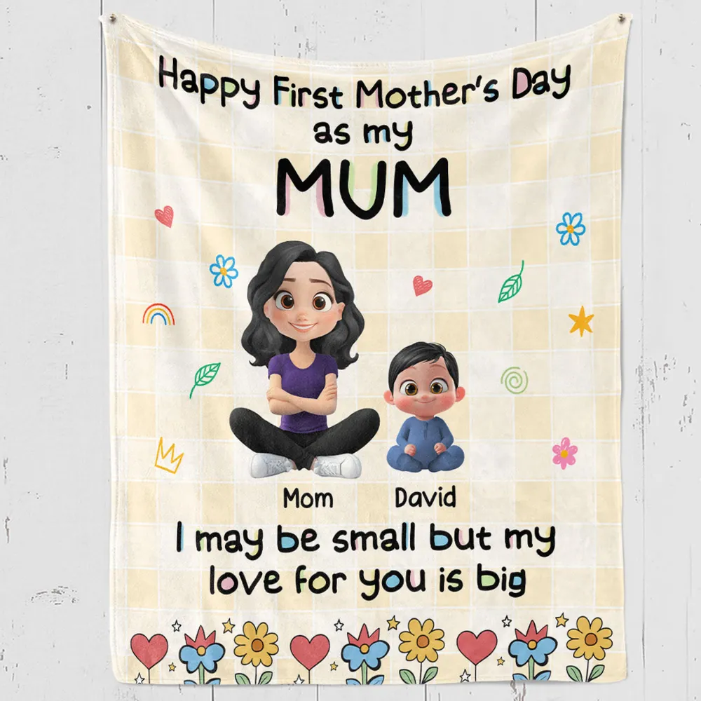 Happy First Mother's Day Personalized Fleece Blanket, Sweet Mom and Baby Illustration, Cozy Keepsake Gift for New Moms - Image 5