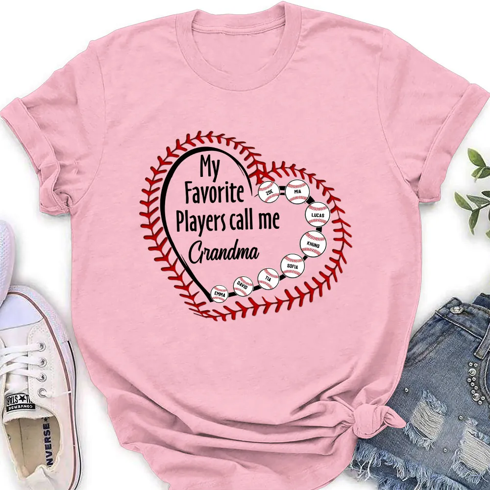 Personalized Baseball Grandma Classic Tee My Favorite Players Call Me Cute Heart & Baseball Design Unique Gift - Image 4