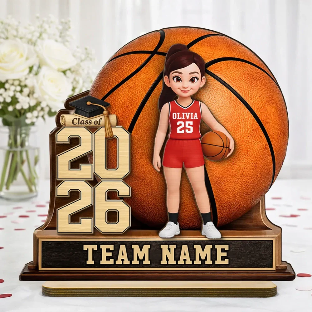 Personalized 2-Layer Wooden Plaque Basketball Graduation Keepsake With Player & Class Year - Unique Gift For Son or Daughter