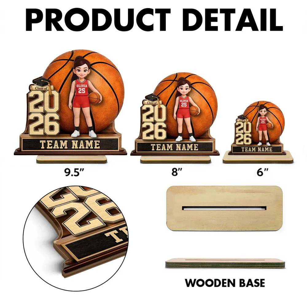 Personalized 2-Layer Wooden Plaque Basketball Graduation Keepsake With Player & Class Year - Unique Gift For Son or Daughter - Image 4
