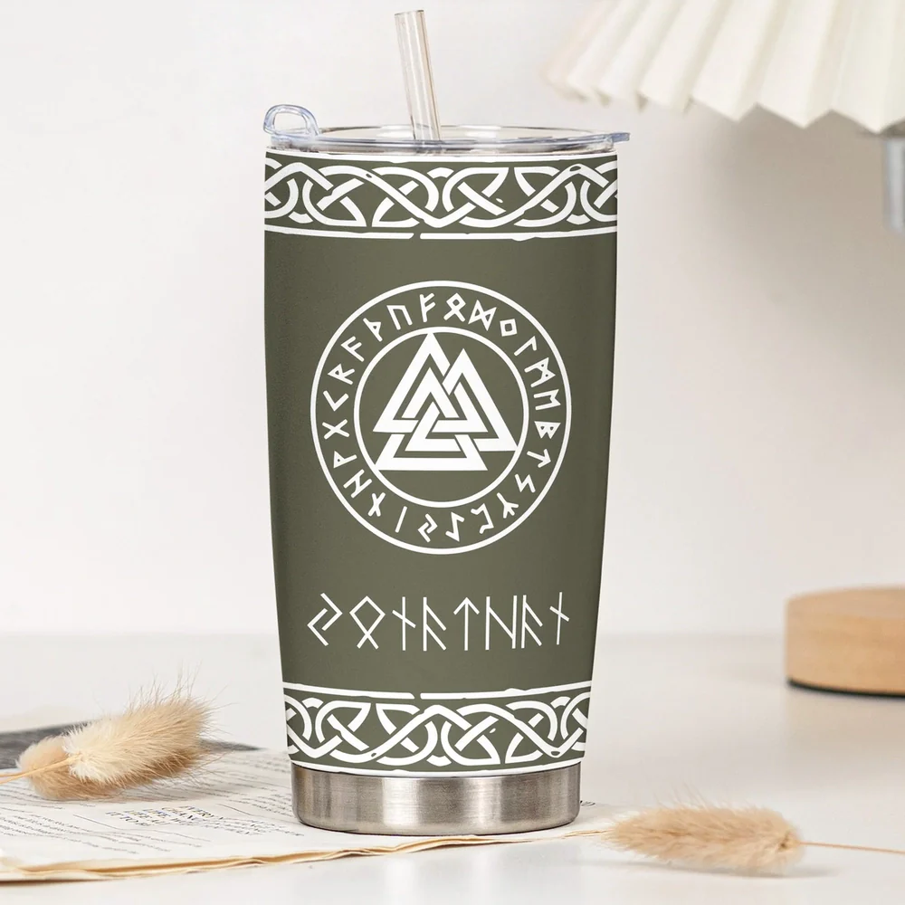 Norse Mythology Insulated Travel Tumbler, Personalized Rune Name Look - Sleek Celtic Knot Style, Creative Gift for Any Viking Fan - Image 6