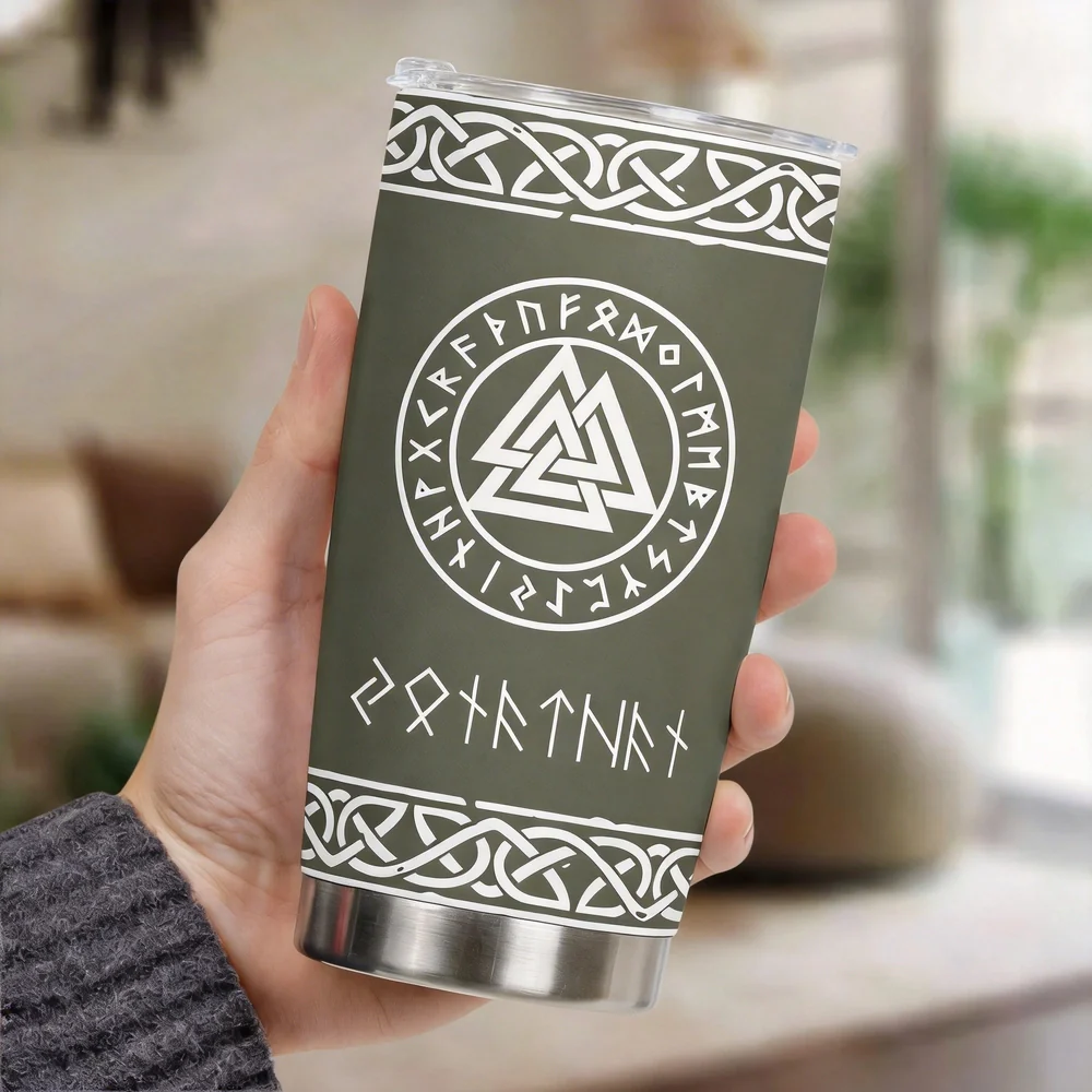 Norse Mythology Insulated Travel Tumbler, Personalized Rune Name Look - Sleek Celtic Knot Style, Creative Gift for Any Viking Fan - Image 7