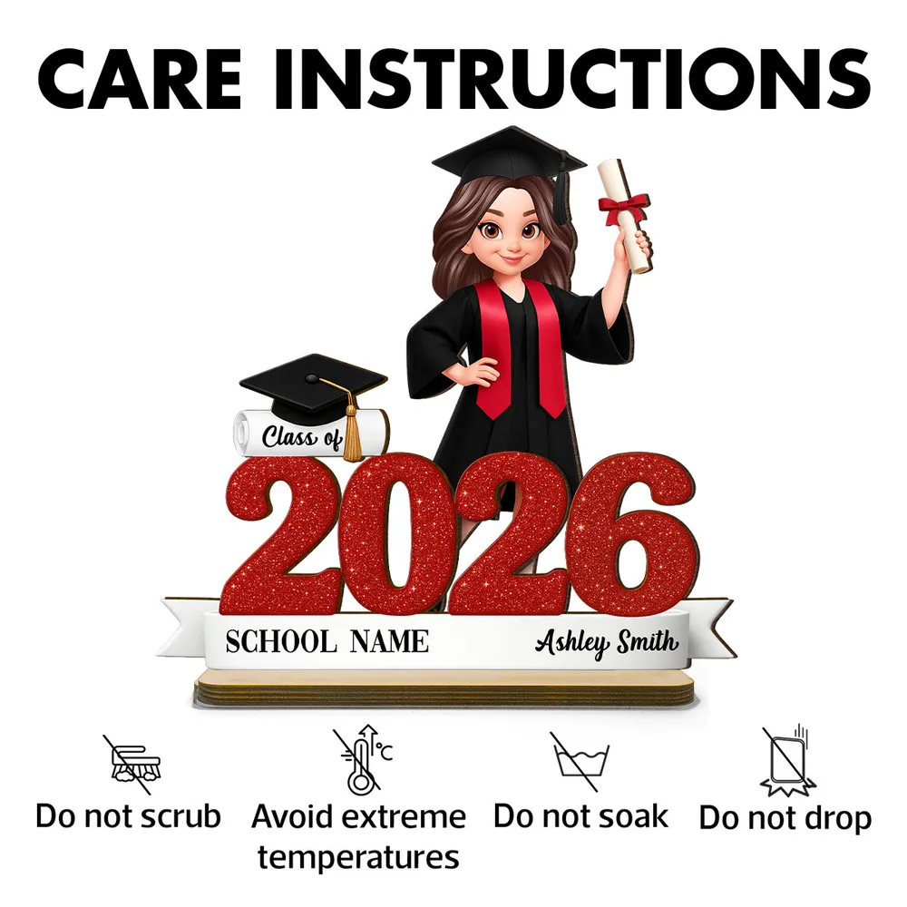 Custom Class Celebration 2-Layer Wooden Plaque, Cute Graduate Figure and Glitter Year Sign, Heartfelt Gift for Grad - Image 5