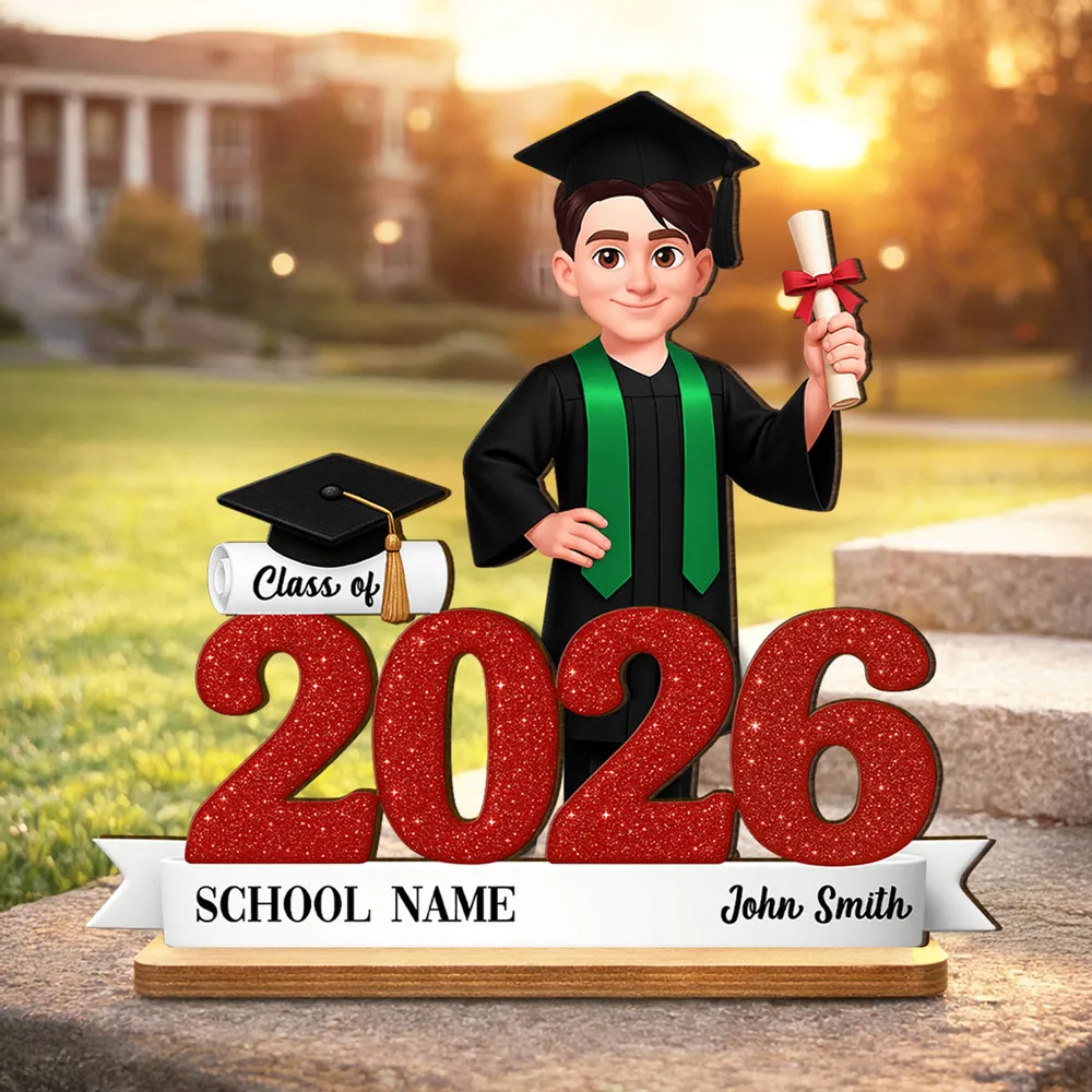 Custom Class Celebration 2-Layer Wooden Plaque, Cute Graduate Figure and Glitter Year Sign, Heartfelt Gift for Grad - Image 6