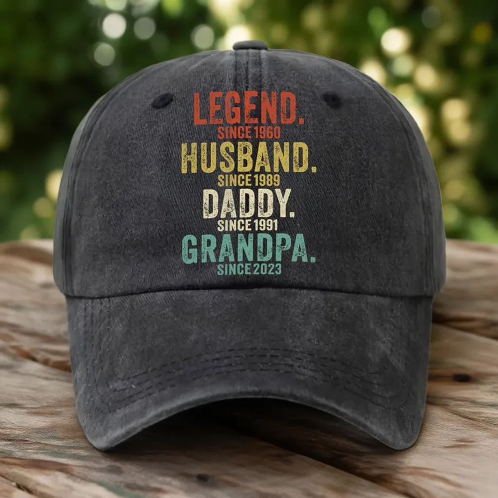 Personalized Washed Denim Baseball Cap with Legend Husband Daddy Quote - Vintage Look Everyday Wear Unique Gift for Dad