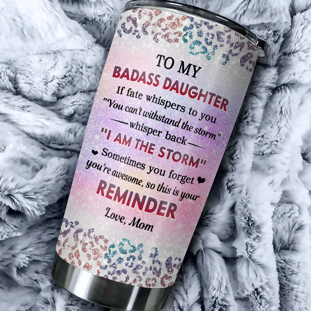 Personalized Insulated Travel Tumbler with Cute Cartoon Mom and Daughter - Unique Gift for Her, Bright Leopard Glitter Style - Image 3