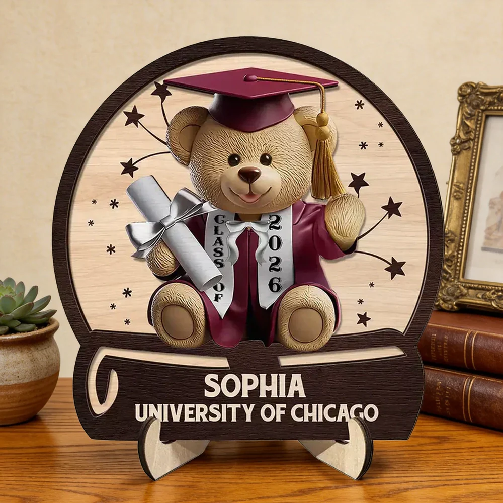 Custom Graduation Bear 2-Layer Wooden Plaque for Nursery or Living Room Display, Sweet Congrats Keepsake, Thoughtful Gift - Image 5