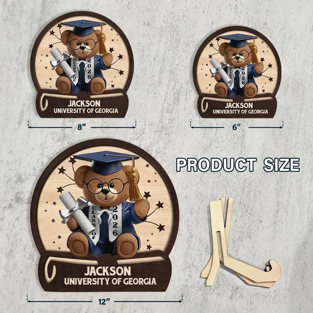 Custom Graduation Bear 2-Layer Wooden Plaque for Nursery or Living Room Display, Sweet Congrats Keepsake, Thoughtful Gift - Image 6