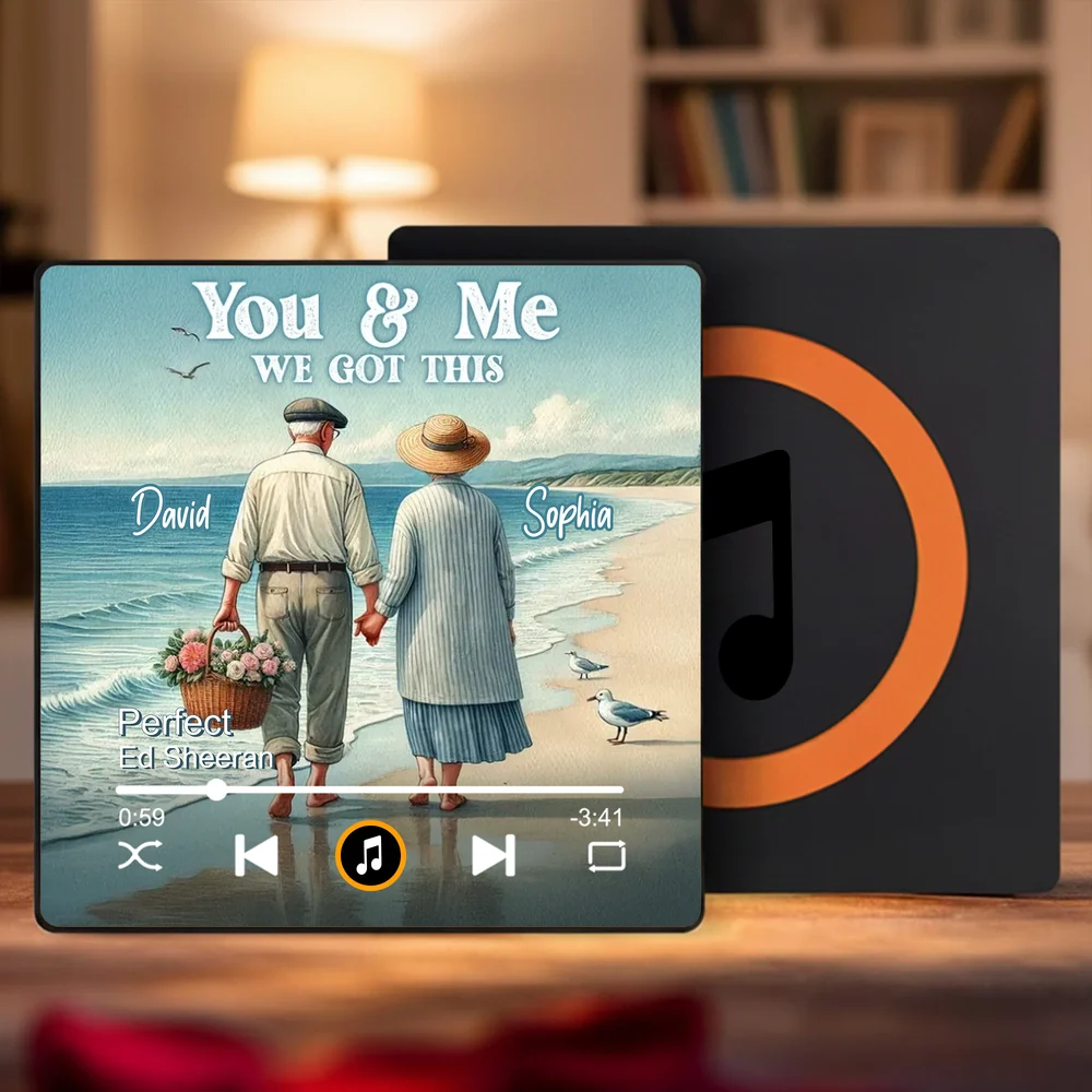 Personalized Acrylic Music Magnet 'You & Me We Got This' Couple Walking on the Beach Fridge Decor Unique Gift for Wife or Husband