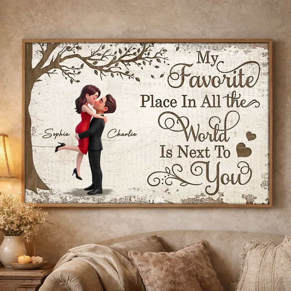 Personalized Couple Hugging Under Tree Poster Romantic Quote Wall Art Unique Gift for Husband or Wife