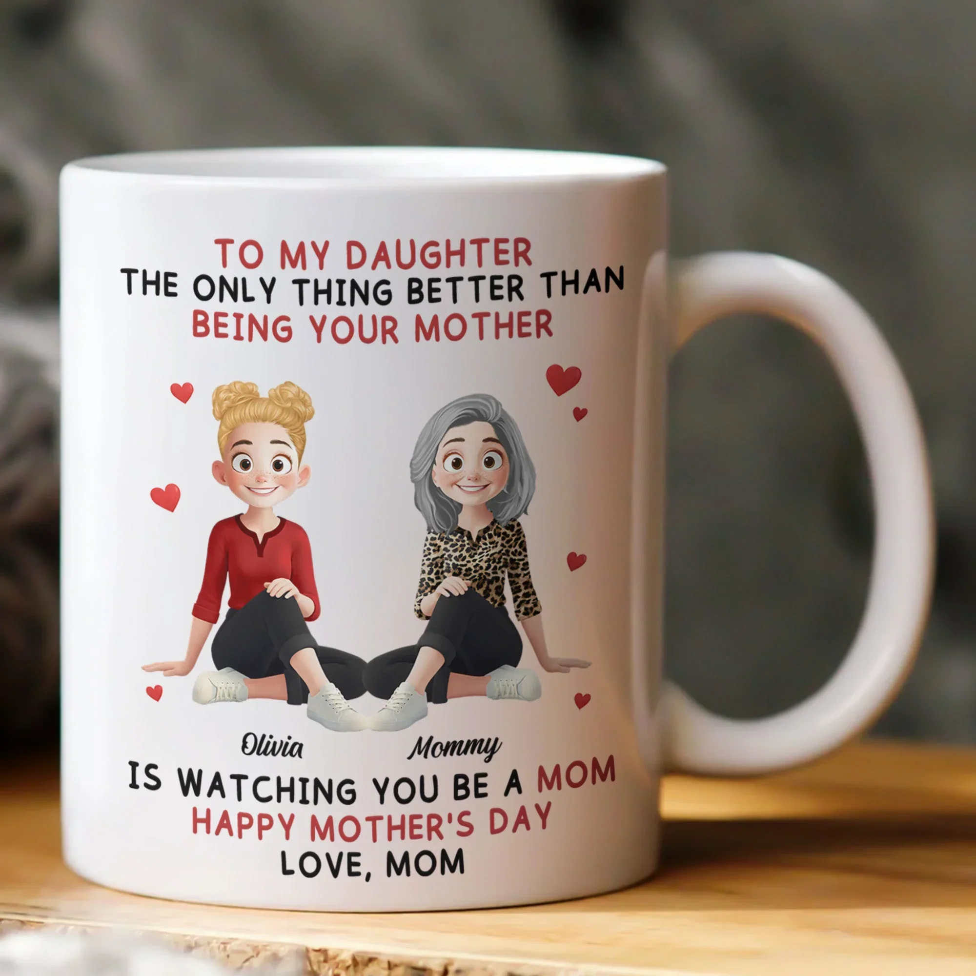 Ceramic Mug for Daughter, Personalized Mother-Daughter Love Quote and Sweet Cartoon Art, Daily Coffee Reminder, Creative Gift - Image 2