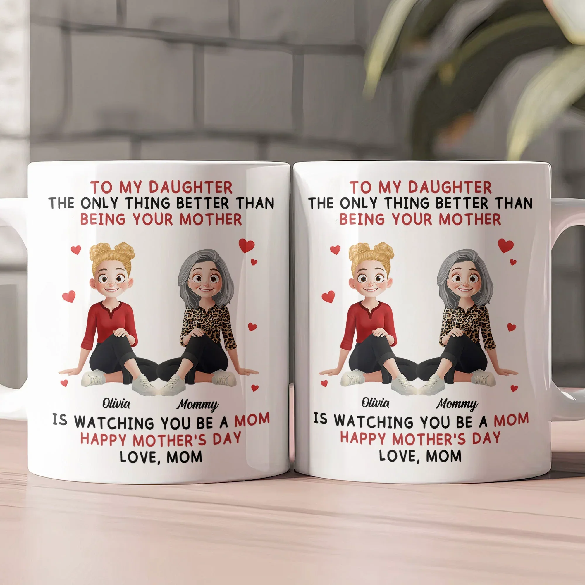 Ceramic Mug for Daughter, Personalized Mother-Daughter Love Quote and Sweet Cartoon Art, Daily Coffee Reminder, Creative Gift - Image 3