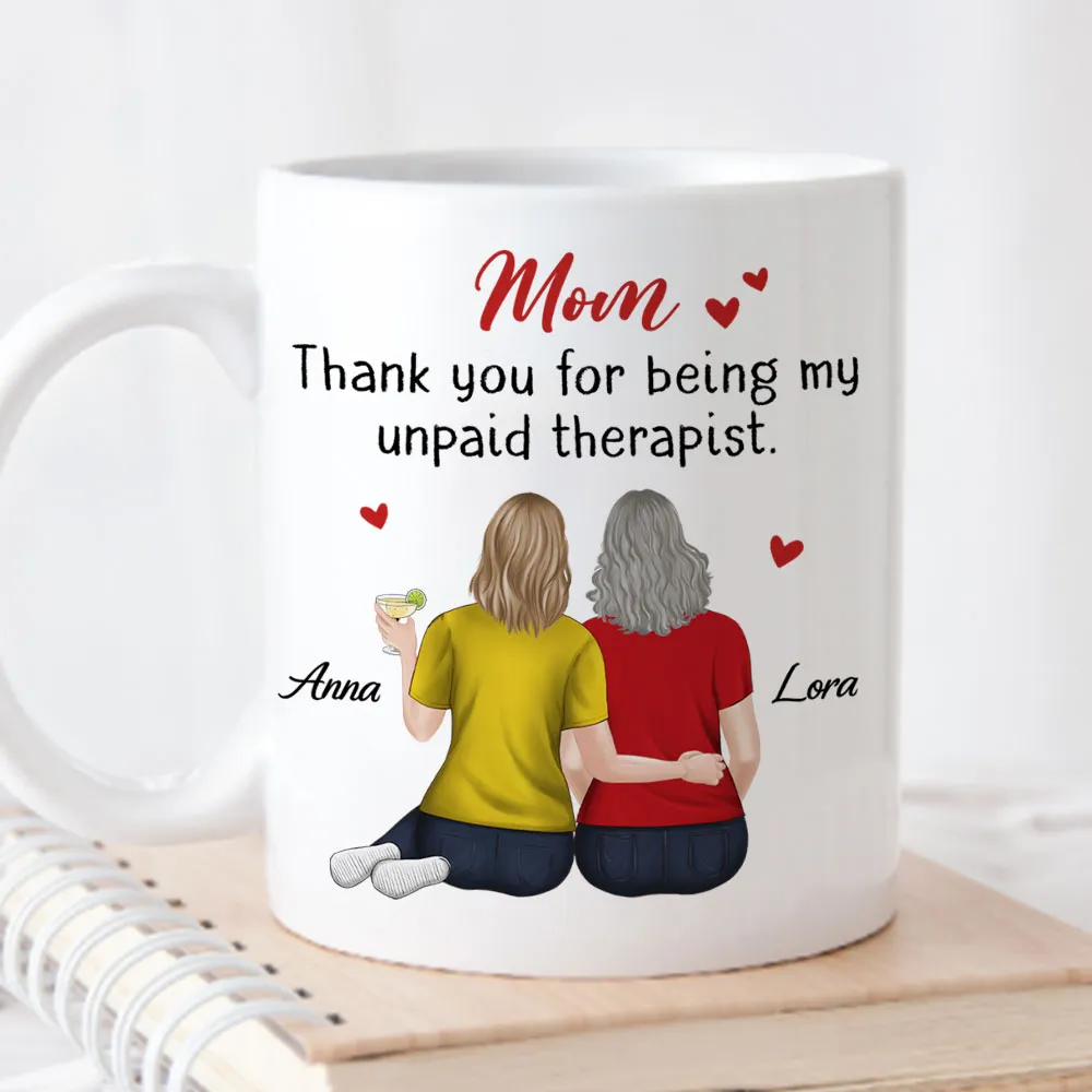 Ceramic Mug for Mom Funny Gratitude Quote With Two Women Hugging Back View Personalized Unique Mother's Day Gift - Image 3