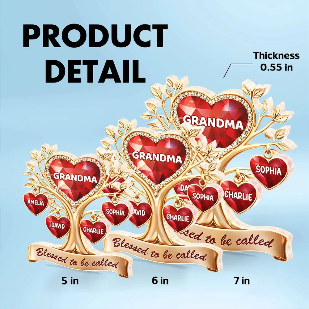 Personalized Shaped Acrylic Block Plaque Heart Family Tree for Grandma, 'Blessed to be called' Keepsake, Unique Gift - Image 4