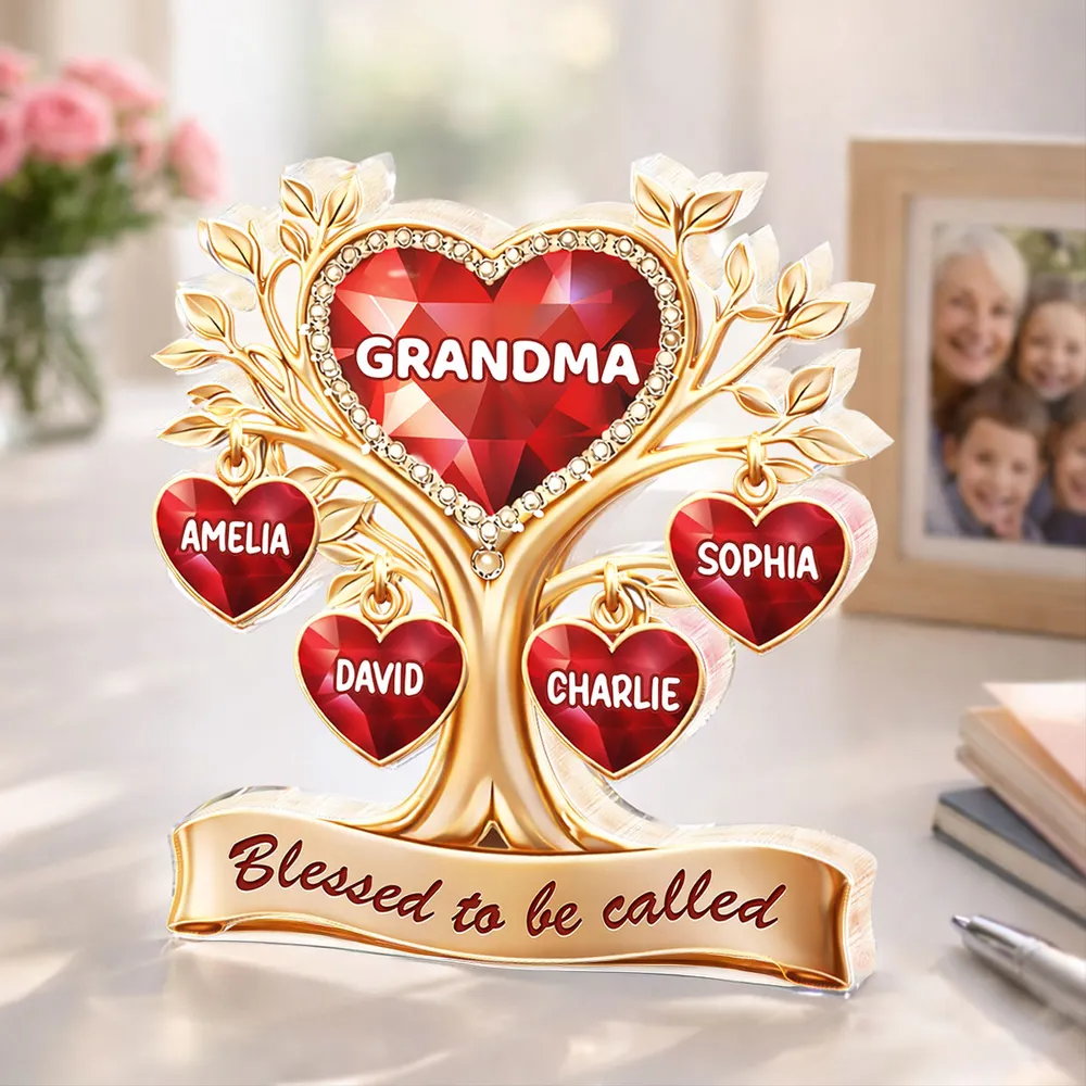Personalized Shaped Acrylic Block Plaque Heart Family Tree for Grandma, 'Blessed to be called' Keepsake, Unique Gift - Image 8