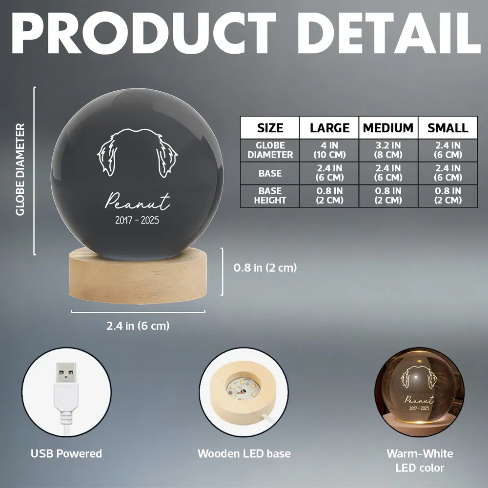 Custom Pet Remembrance Globe Lamp with Dog Head Outline, Soft Glow Sympathy Decor, Thoughtful Unique Gift for Pet Owners - Image 5