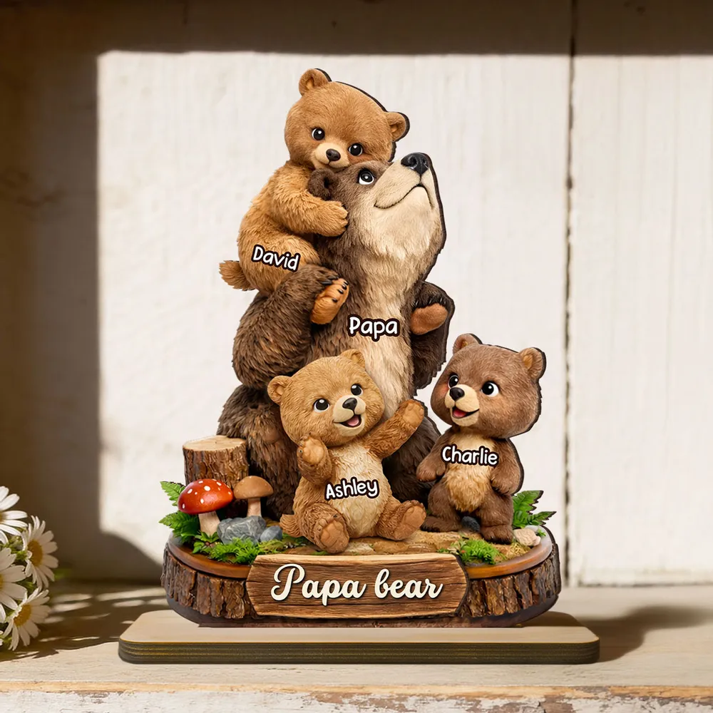 Personalized Papa Bear 2-Layer Wooden Plaque, Cute Bear Family Hugging Scene, Unique Father's Day Gift for Dad or Grandpa - Image 7