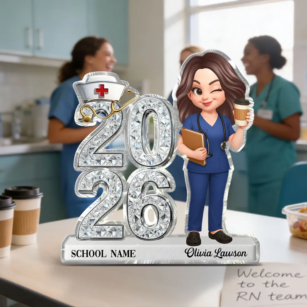 Personalized Shaped Acrylic Block Plaque for Nursing Graduation Class Gift, Cute Nurse Holding Coffee Keepsake - Image 6