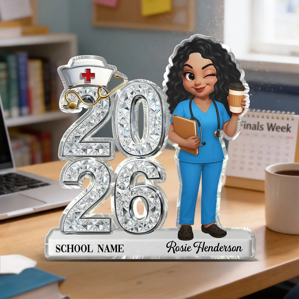 Personalized Shaped Acrylic Block Plaque for Nursing Graduation Class Gift, Cute Nurse Holding Coffee Keepsake - Image 7