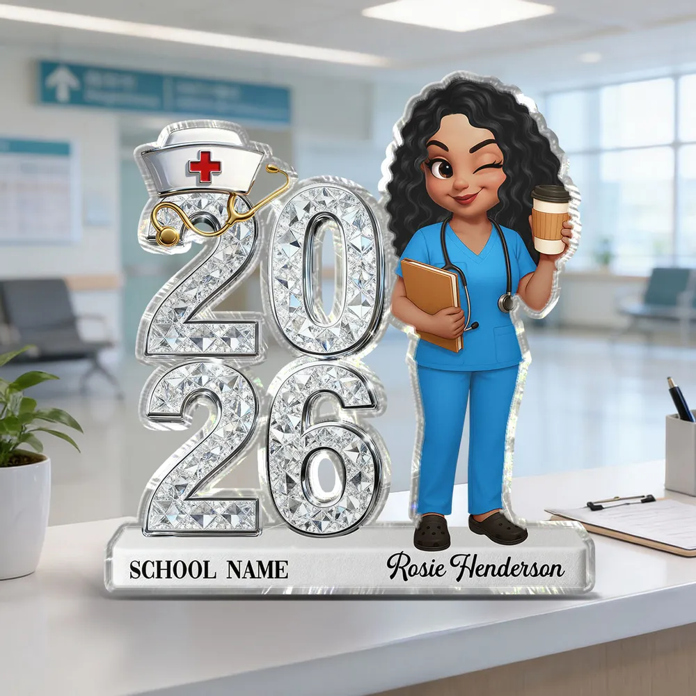 Personalized Shaped Acrylic Block Plaque for Nursing Graduation Class Gift, Cute Nurse Holding Coffee Keepsake - Image 8