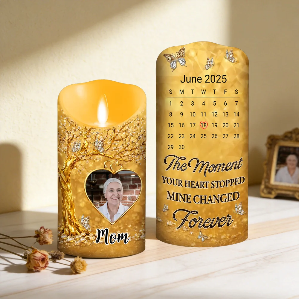Personalized Flameless LED Candle with Photo Calendar Heart Date Warm Glow Memorial Keepsake Unique Gift for Mom - Image 3