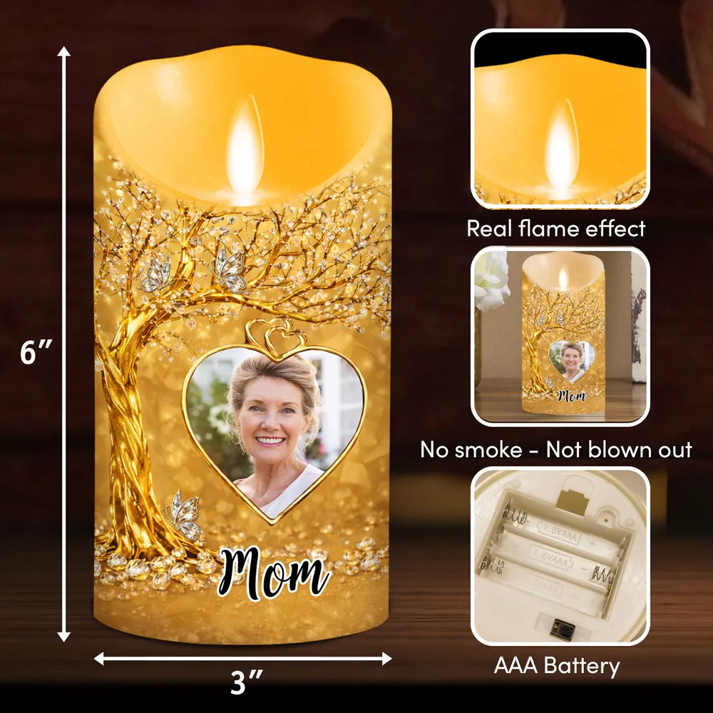Personalized Flameless LED Candle with Photo Calendar Heart Date Warm Glow Memorial Keepsake Unique Gift for Mom - Image 4