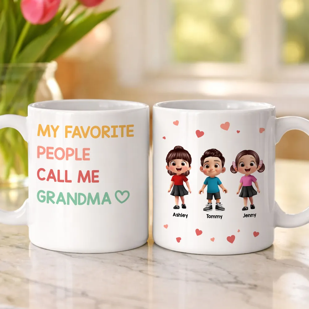 Personalized Ceramic Mug 'My Favorite People Call Me Grandma' Cute Kids Design Unique Gift for Grandma