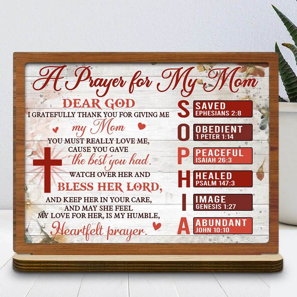 Personalized A Prayer for My Mom 2-Layer Wooden Plaque for Tabletop Display, Heartfelt Christian Gift for Mom - Image 2
