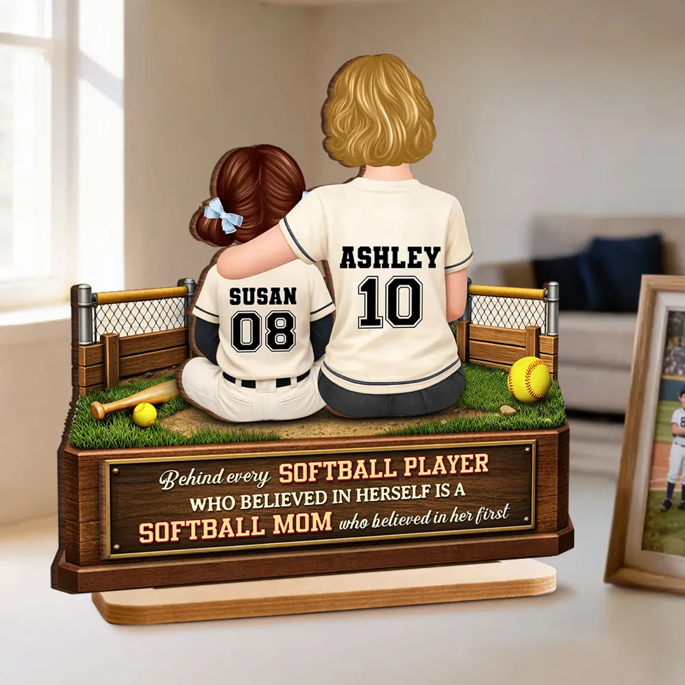 2-Layer Wooden Plaque Personalized Baseball Mom and Player Scene Heartfelt Home Display A Unique Gift for Mother's Day - Image 2