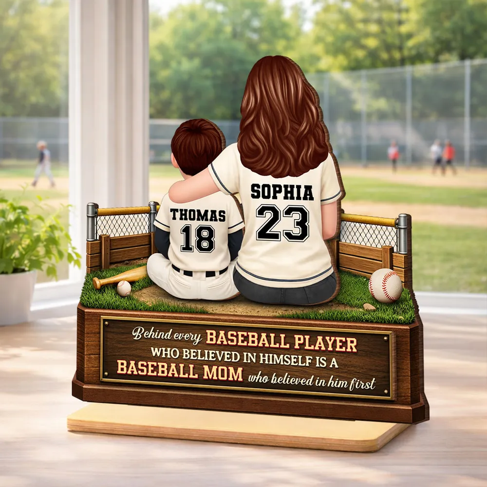 2-Layer Wooden Plaque Personalized Baseball Mom and Player Scene Heartfelt Home Display A Unique Gift for Mother's Day - Image 6