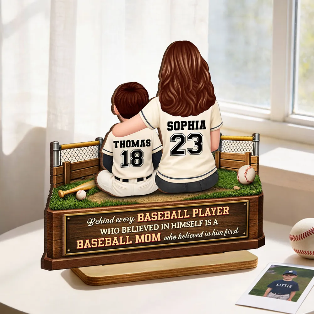 2-Layer Wooden Plaque Personalized Baseball Mom and Player Scene Heartfelt Home Display A Unique Gift for Mother's Day - Image 8