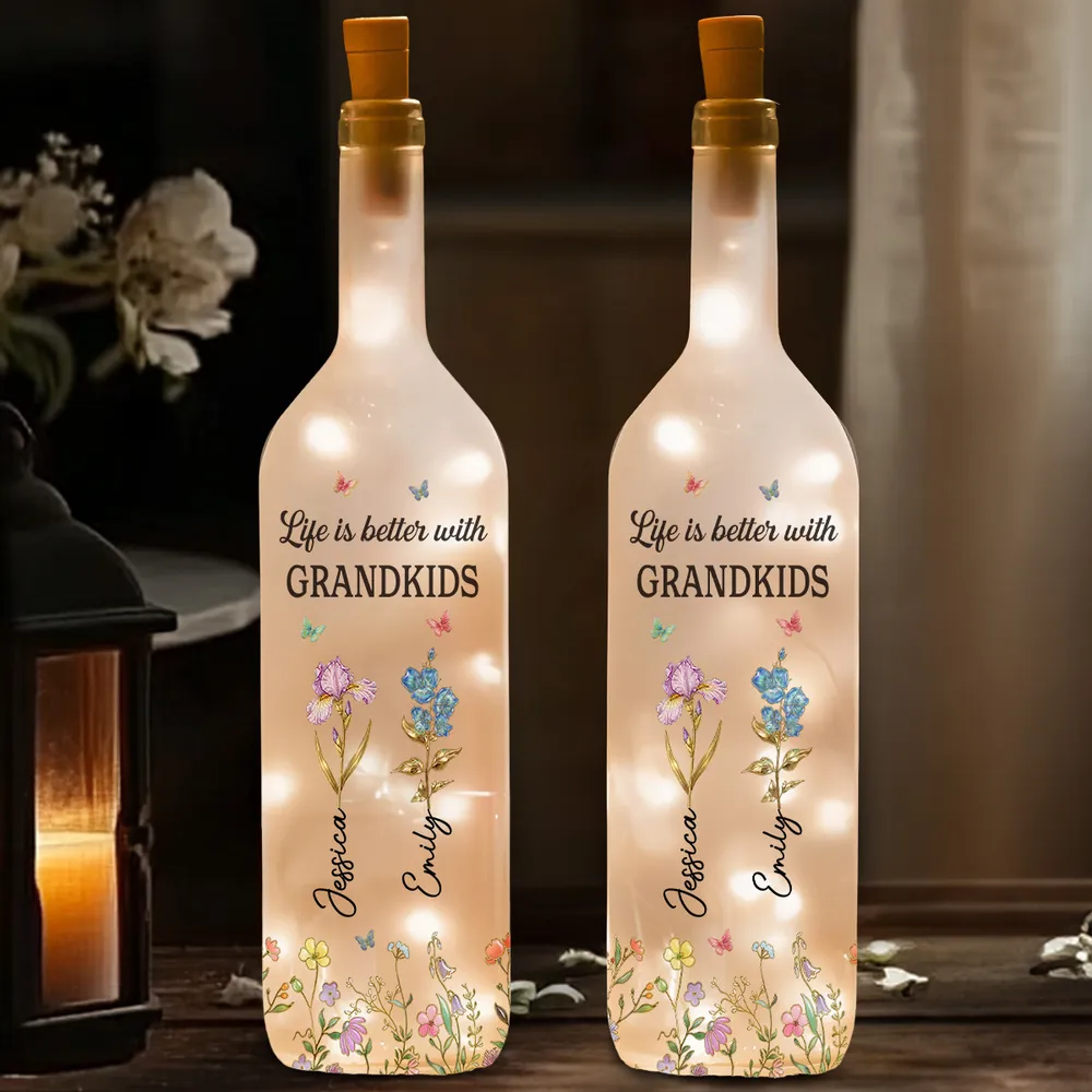 Bottle Lamp Personalized for Grandkids, Soft Warm Ambient Light with Wildflowers, Thoughtful Home Decor Gift for Grandma - Image 5
