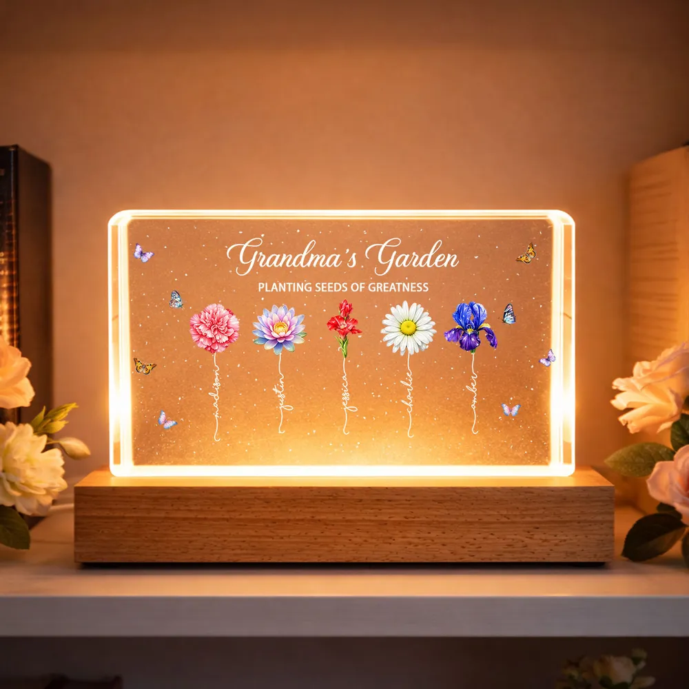 Grandma's Garden Block LED Light Plaque, Personalized Keepsake Lamp with Warm Glow, Thoughtful Gift for Grandma and Family - Image 2