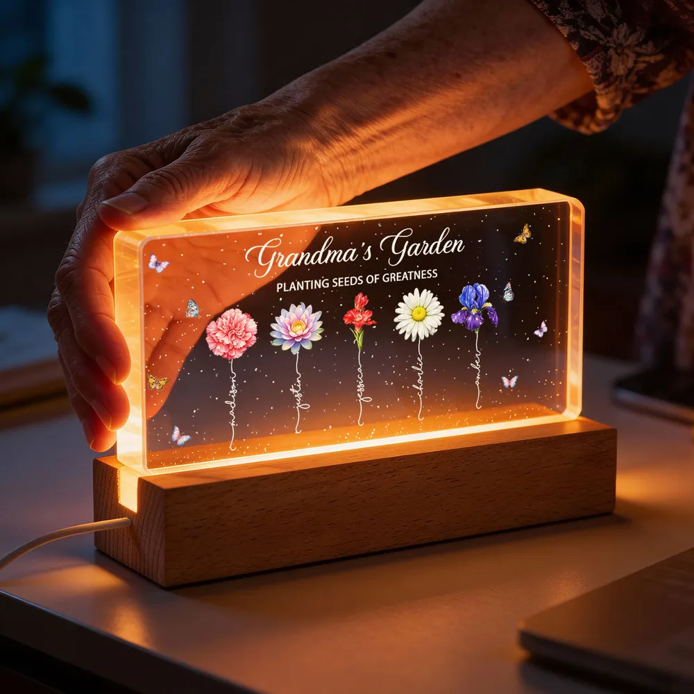 Grandma's Garden Block LED Light Plaque, Personalized Keepsake Lamp with Warm Glow, Thoughtful Gift for Grandma and Family - Image 4