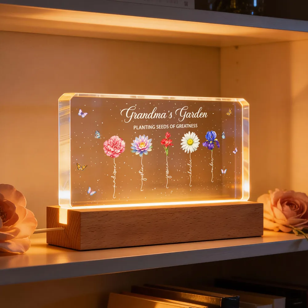 Grandma's Garden Block LED Light Plaque, Personalized Keepsake Lamp with Warm Glow, Thoughtful Gift for Grandma and Family - Image 5
