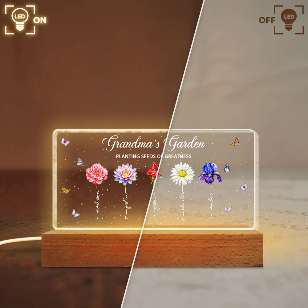 Grandma's Garden Block LED Light Plaque, Personalized Keepsake Lamp with Warm Glow, Thoughtful Gift for Grandma and Family - Image 6