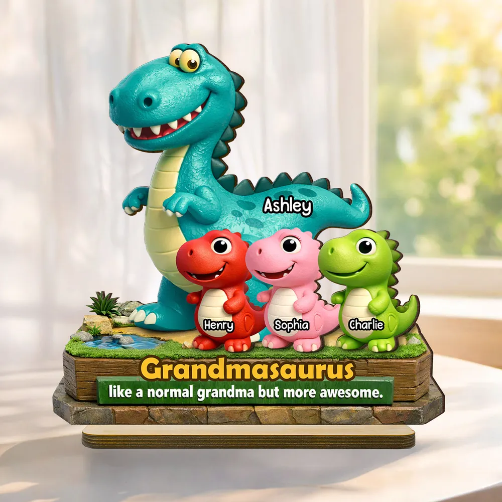 2-Layer Wooden Plaque Personalized Grandmasaurus With Cute Dino Kids - Sweet Living Room or Nursery Display, Creative Gift for Grandma - Image 6