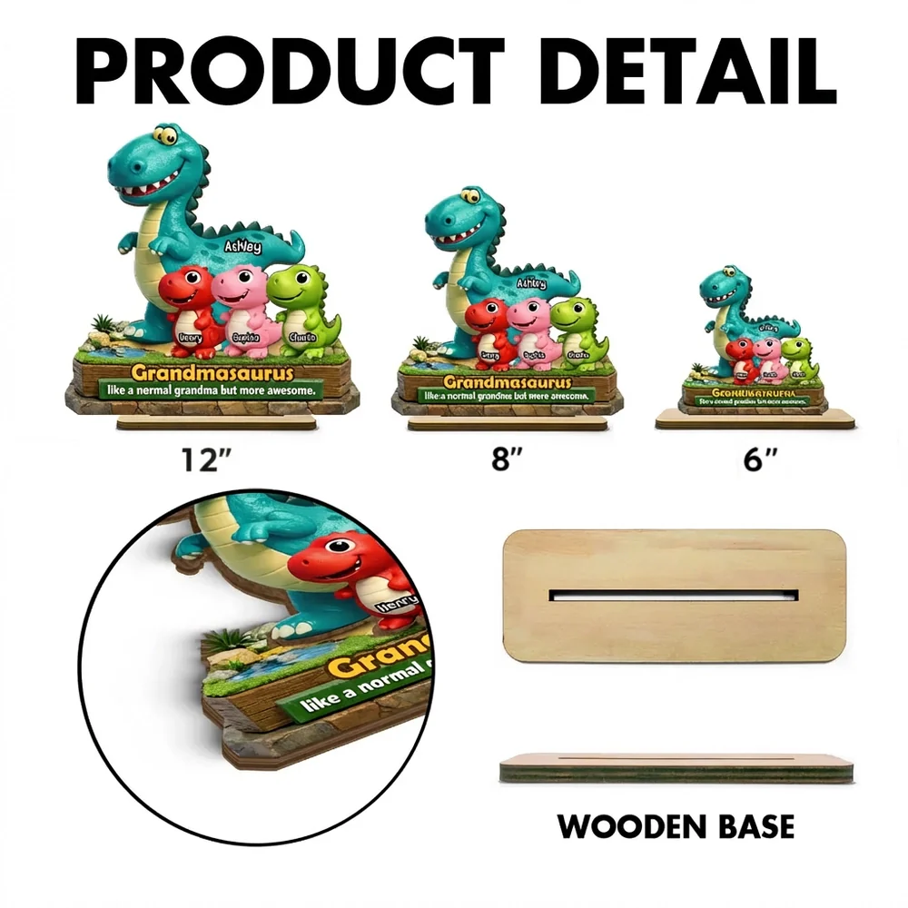 2-Layer Wooden Plaque Personalized Grandmasaurus With Cute Dino Kids - Sweet Living Room or Nursery Display, Creative Gift for Grandma - Image 7